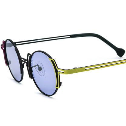 Two-Tone Titanium Round Polarised Sunglasses - Black Yellow - MCROONS