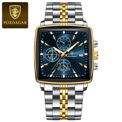 Poedagar 866 Men's Luxury Chronograph Quartz Watch – Stainless Steel Band, Waterproof, Luminous