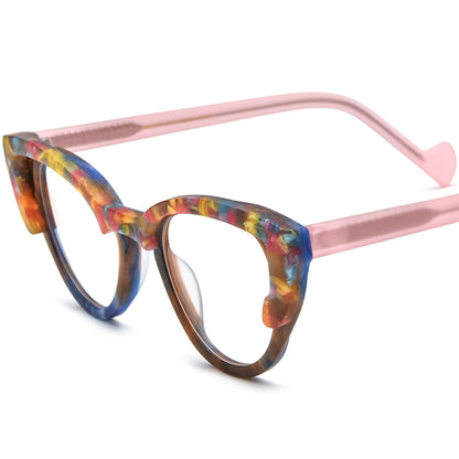 Multicolour Print Acetate Cat Eye Optical Glasses Frame - Matte Flower - MCROONS