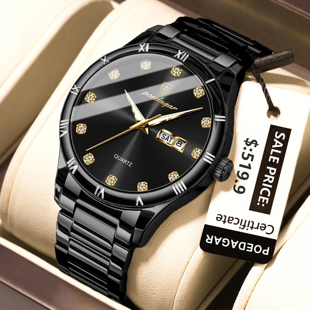 Poedagar 878 Men's Sport Quartz Watch – Stainless Steel Band, Waterproof, Luminous, Date