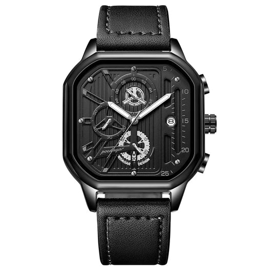 Poedagar 628 Men's Sport Chronograph Quartz Watch – Leather Strap, Waterproof, Luminous, Date