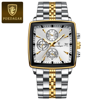 Poedagar 866 Men's Luxury Chronograph Quartz Watch – Stainless Steel Band, Waterproof, Luminous