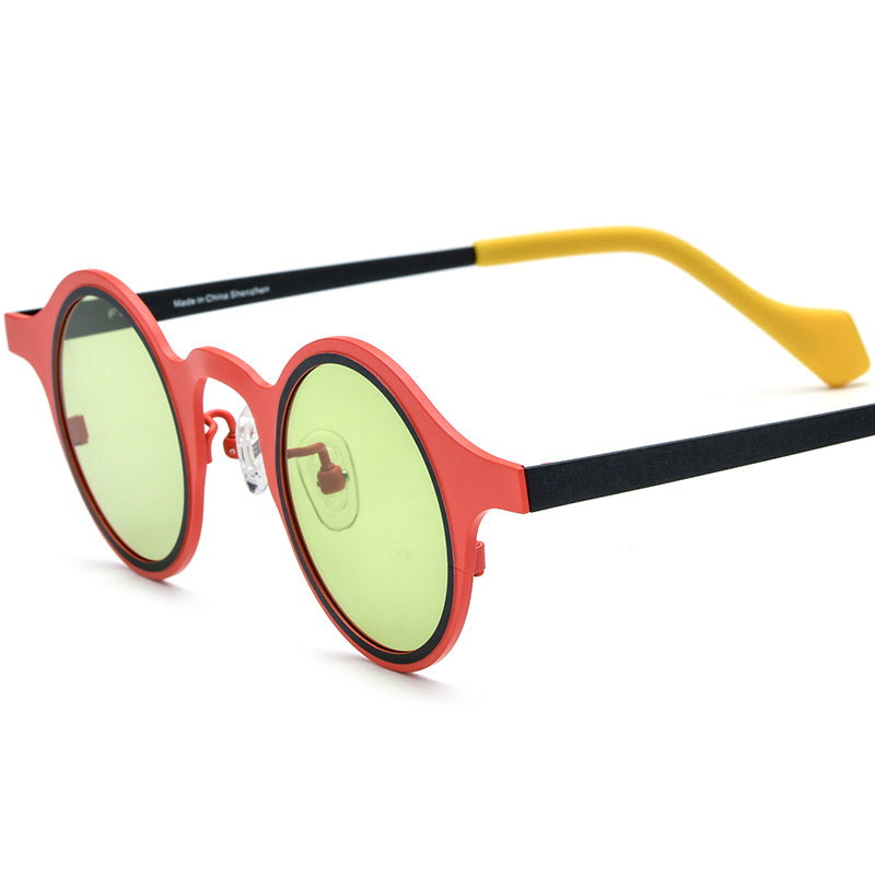 Colourful Titanium Round Polarised Sunglasses - Red Frame Green Lens - MCROONS