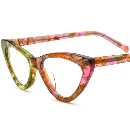Designer Cat Eye Acetate Optical Glasses Frame - Multicolour - MCROONS