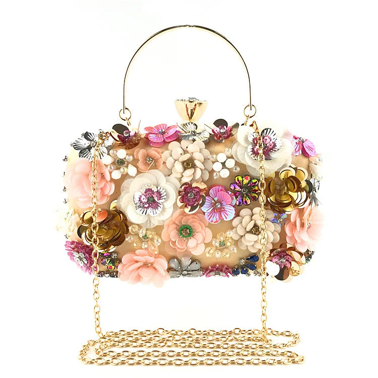 MCROONS handmade sequin evening clutch bag with crystal flower