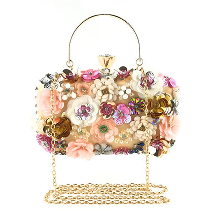 MCROONS handmade sequin evening clutch bag with crystal flower