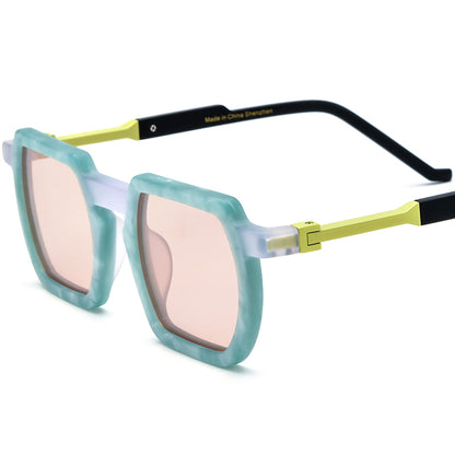 Matte Acetate Square Polarized Sunglasses Vintage - Light Green Pink Lens - MCROONS