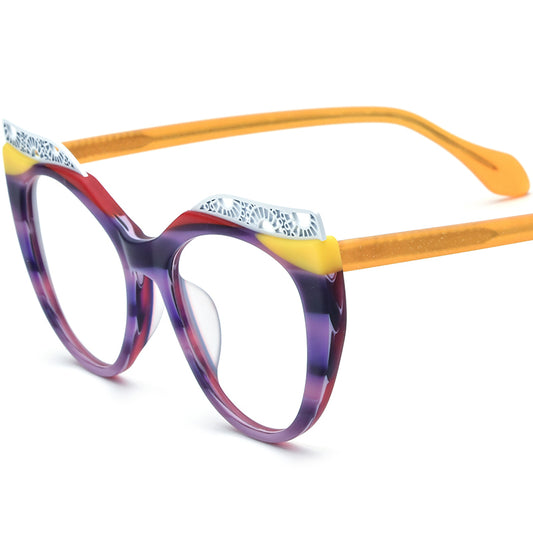 Matte Acetate Cat Eye Optical Glasses Frame Oversized - Purple - MCROONS