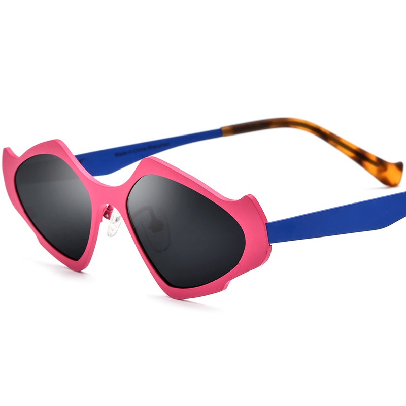 Colourful Titanium Cat Eye Polarised Sunglasses Lightweight - Pink Blue - MCROONS
