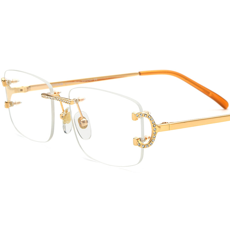 Diamante Rimless Square Metal Optical Glasses Frame - Gold - MCROONS