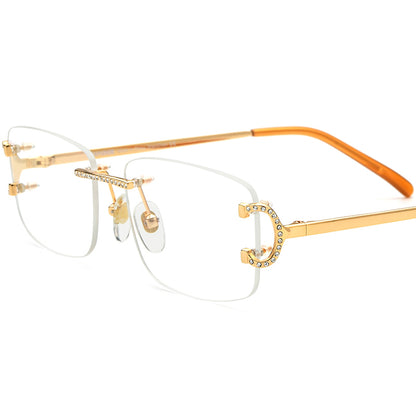 Diamante Rimless Square Metal Optical Glasses Frame - Gold - MCROONS