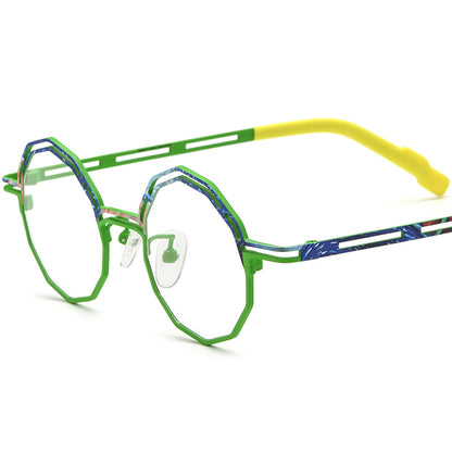 Titanium Polygon Optical Glasses Frame Print Design - Green - MCROONS