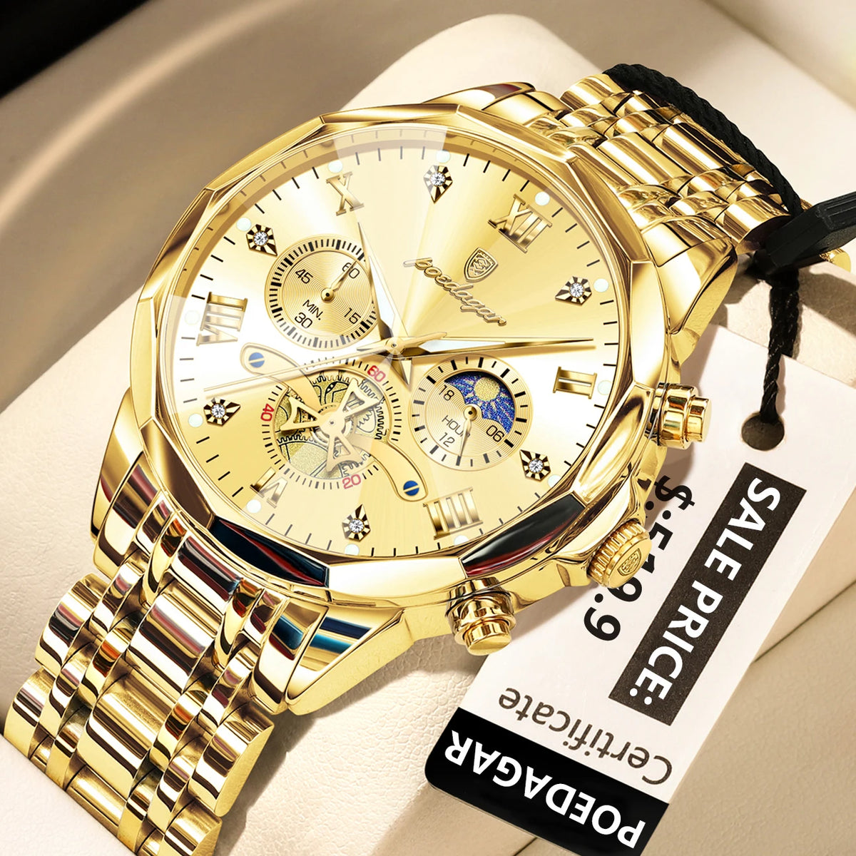Poedagar 938 Men's Luxury Chronograph Quartz Watch – Stainless Steel Band, Waterproof, Luminous