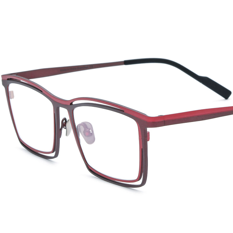 Titanium Square Optical Glasses Frame Retro Vintage - Dark Red Red - MCROONS