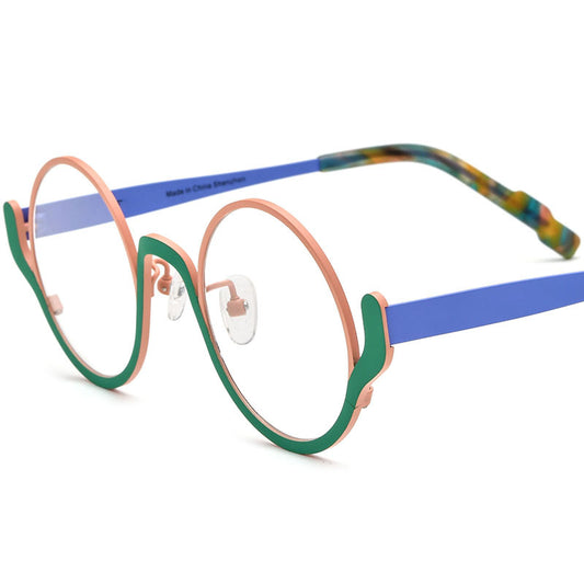 Colourful Titanium Round Optical Glasses Frame - Matte Pink Green Frame - MCROONS