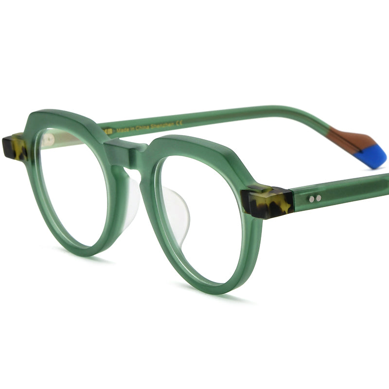 Retro Polygon Acetate Optical Glasses Frame - Green - MCROONS