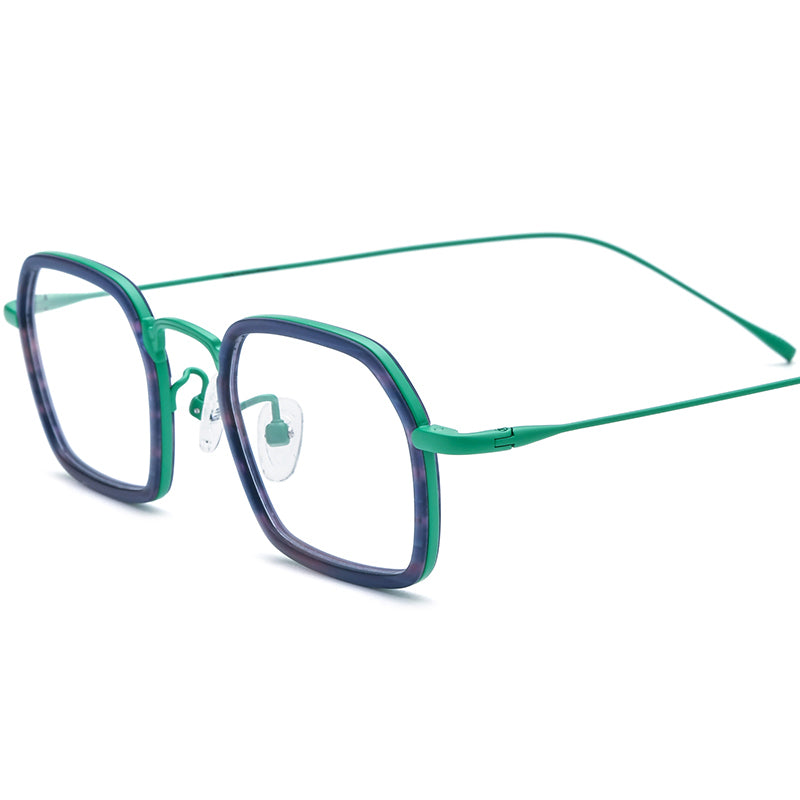 Retro Acetate Titanium Square Optical Glasses - Green - MCROONS