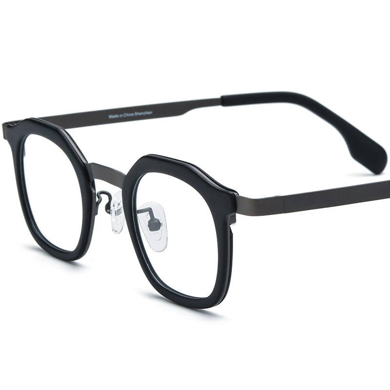 Acetate Titanium Square Optical Glasses Frame - Grey - MCROONS