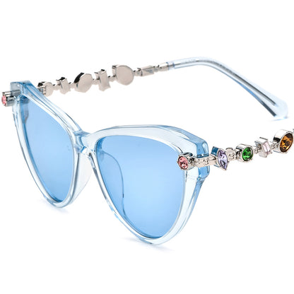 Diamante Cat Eye Polarized Sunglasses UV400 - MCROONS - Blue Blue