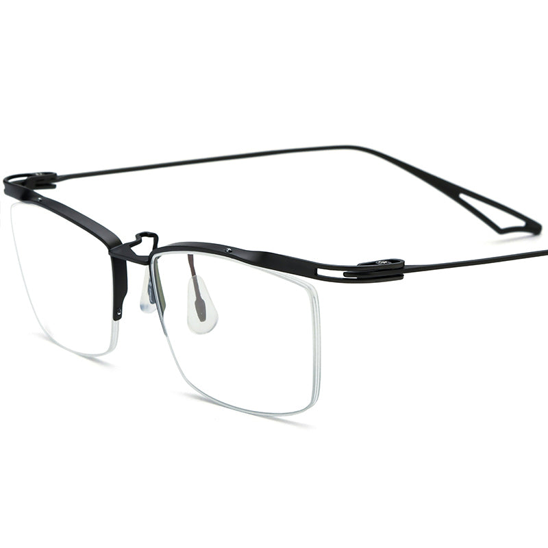 Half-Rim Square Titanium Optical Glasses Frame Lightweight - Black - MCROONS