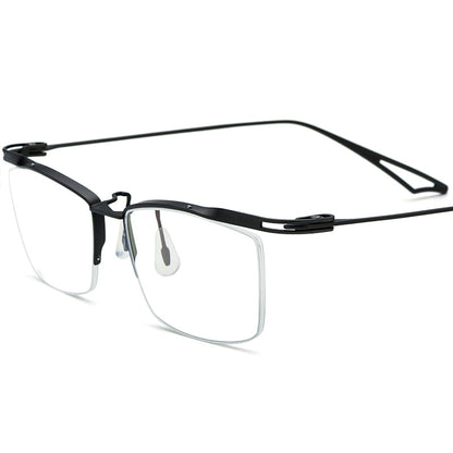 Half-Rim Square Titanium Optical Glasses Frame Lightweight - Black - MCROONS