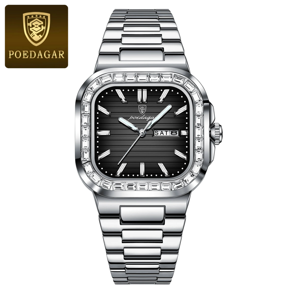 Poedagar 975 Men's Luxury Quartz Watch – Stainless Steel Band, Waterproof, Luminous, Date
