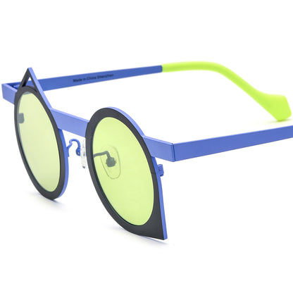 Colourful Titanium Irregular Polarised Sunglasses - Black Blue Frame Green Lens - MCROONS