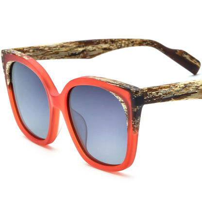 Retro Oversized Cat Eye Matte Acetate Polarized Sunglasses UV400 - Matte Red Gradient Gray Lens - MCROONS