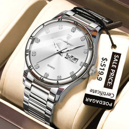 Poedagar 878 Men's Sport Quartz Watch – Stainless Steel Band, Waterproof, Luminous, Date