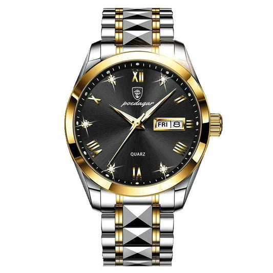 Poedagar 985 Men's Luxury Quartz Watch – Stainless Steel Band, Waterproof, Luminous, Date