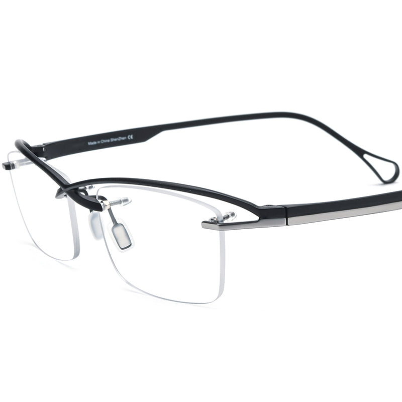Designer Half-Rim Titanium Square Optical Glasses Frame - Black - MCROONS