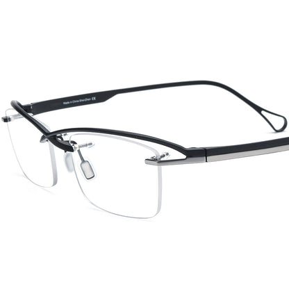 Designer Half-Rim Titanium Square Optical Glasses Frame - Black - MCROONS