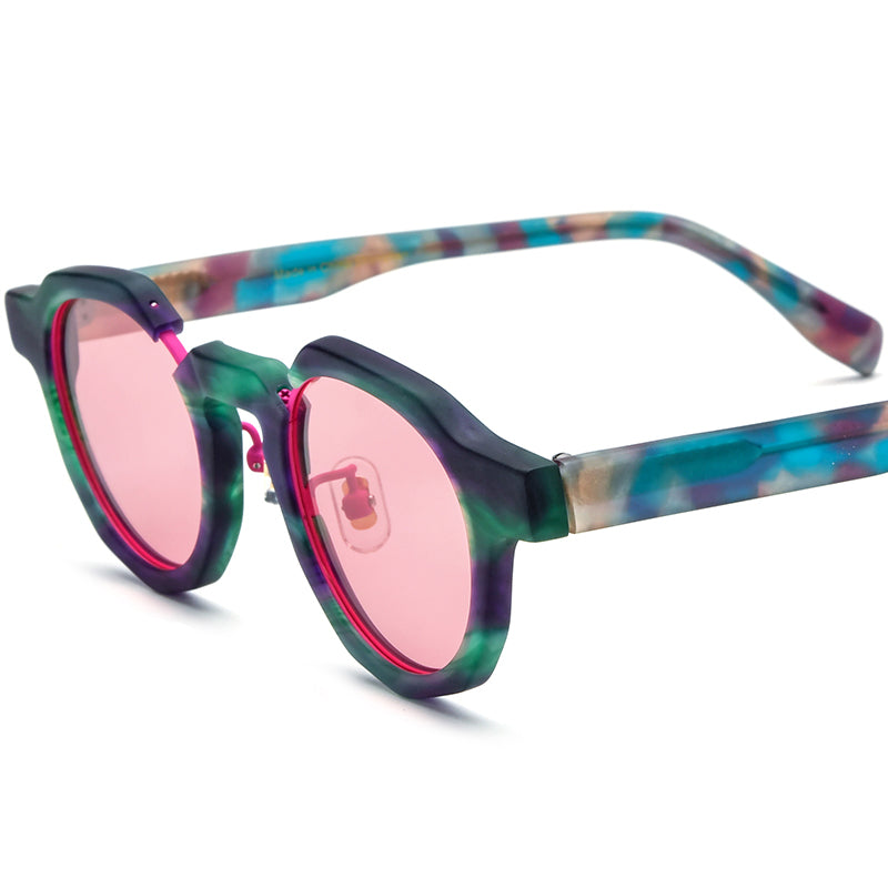 Matte Acetate Cat Eye Polarized Sunglasses Mirrored - Green Pink Lens - MCROONS