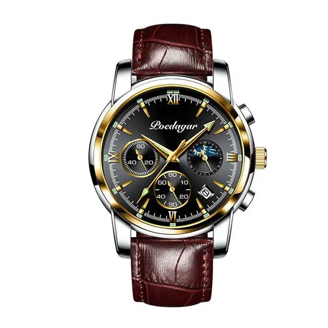 Poedagar 8058 Men's Luxury Quartz Watch – Stainless Steel Band, Waterproof, Luminous, Date