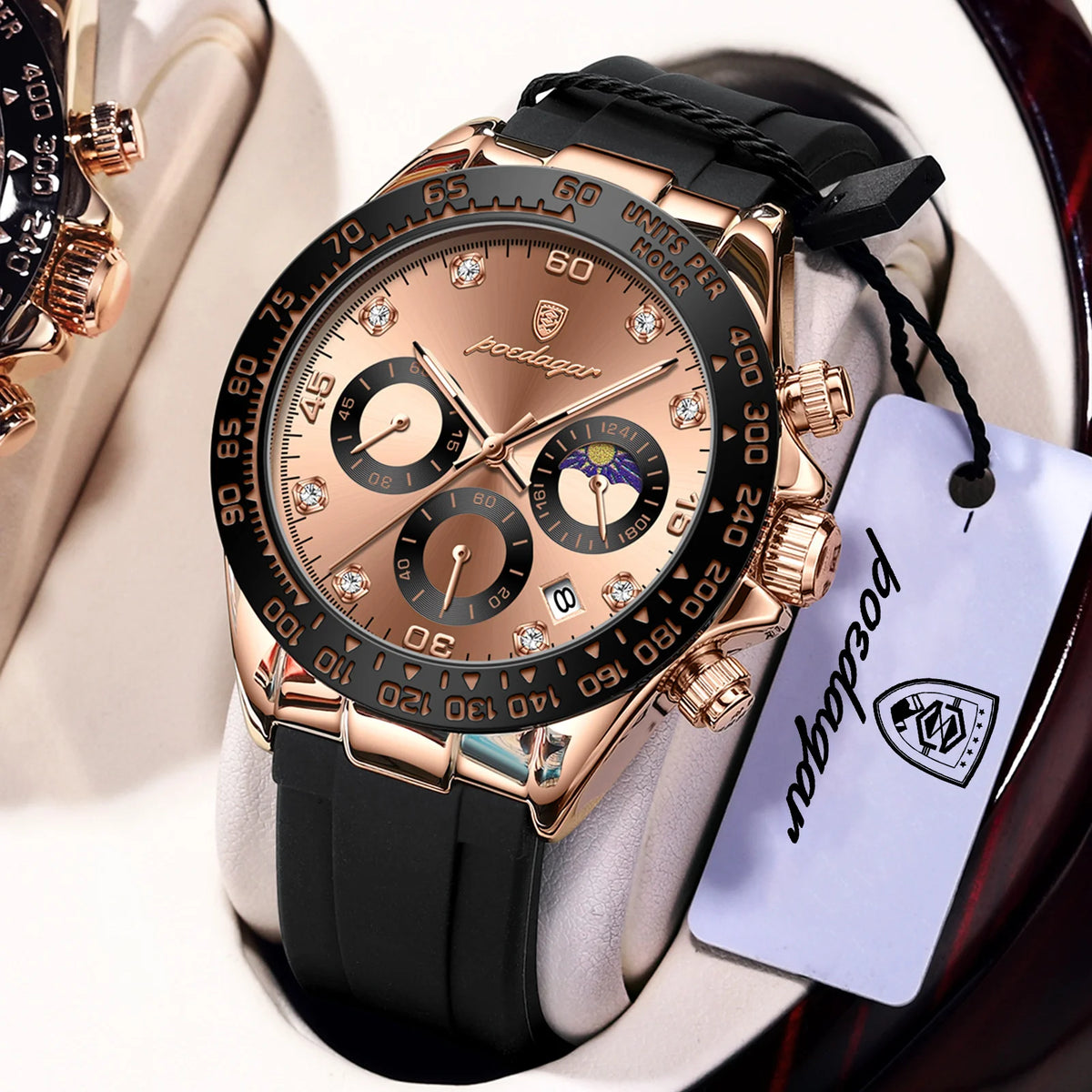 Poedagar 629 Men's Luxury Chronograph Quartz Watch – Silicone Strap, Waterproof, Luminous, Date