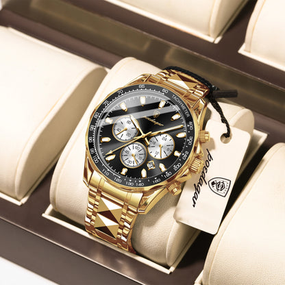 Poedagar 815 Men's Luxury Chronograph Quartz Watch – Stainless Steel Band, Waterproof, Luminous, Date