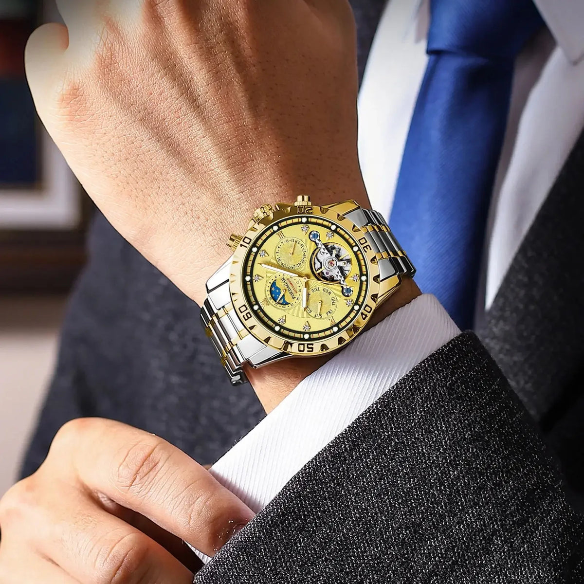 Poedagar 1412 Men's Luxury Automatic Mechanical Watch – Stainless Steel Band, Waterproof, Luminous, Date