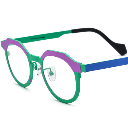 Colourful Titanium Cat Eye Optical Glasses Frame - Matte Purple Green Frame - MCROONS