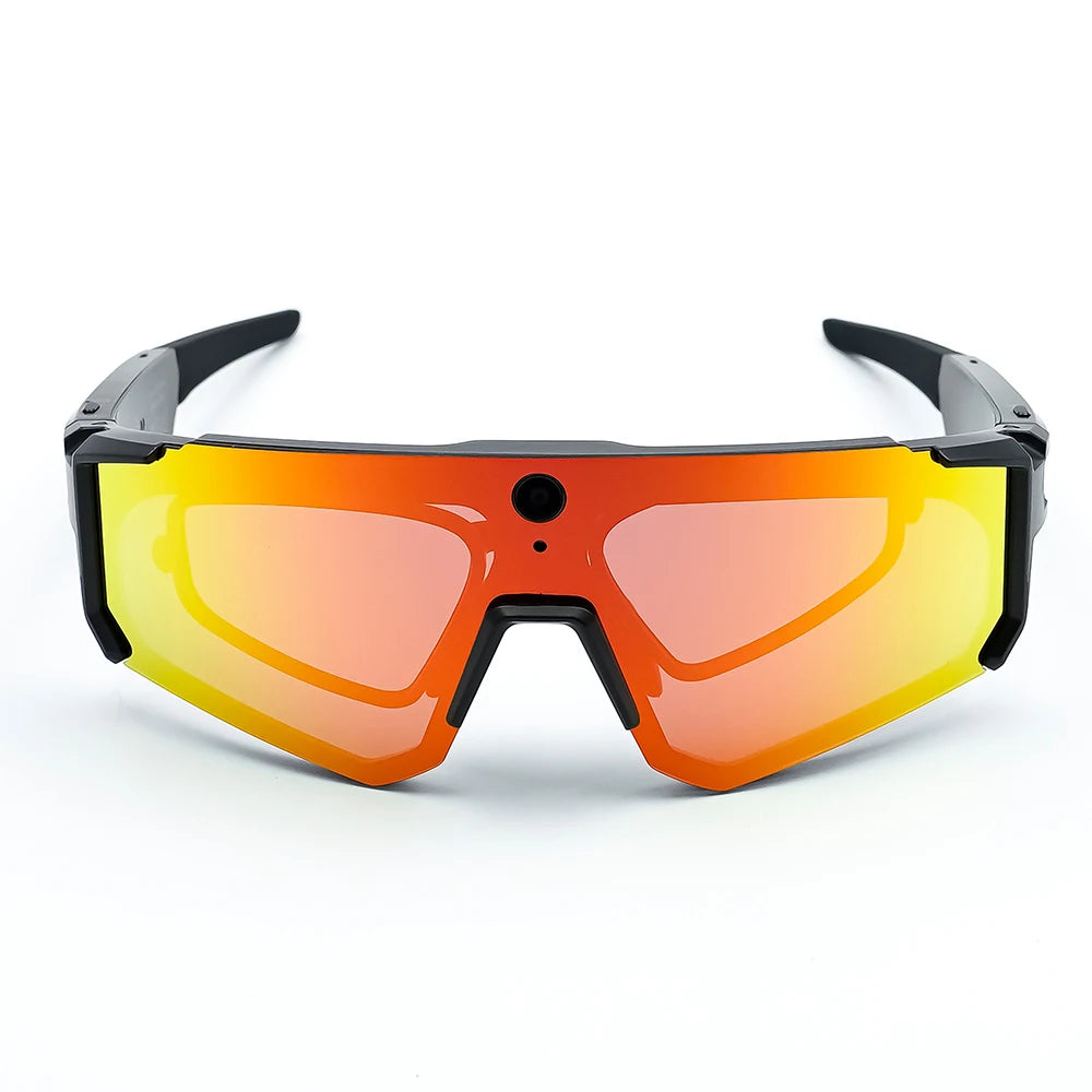 Wraparound camera sunglasses worn