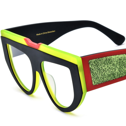 Vintage Oversized Cat Eye Acetate Optical Glasses Frame - Matte Black Green - MCROONS