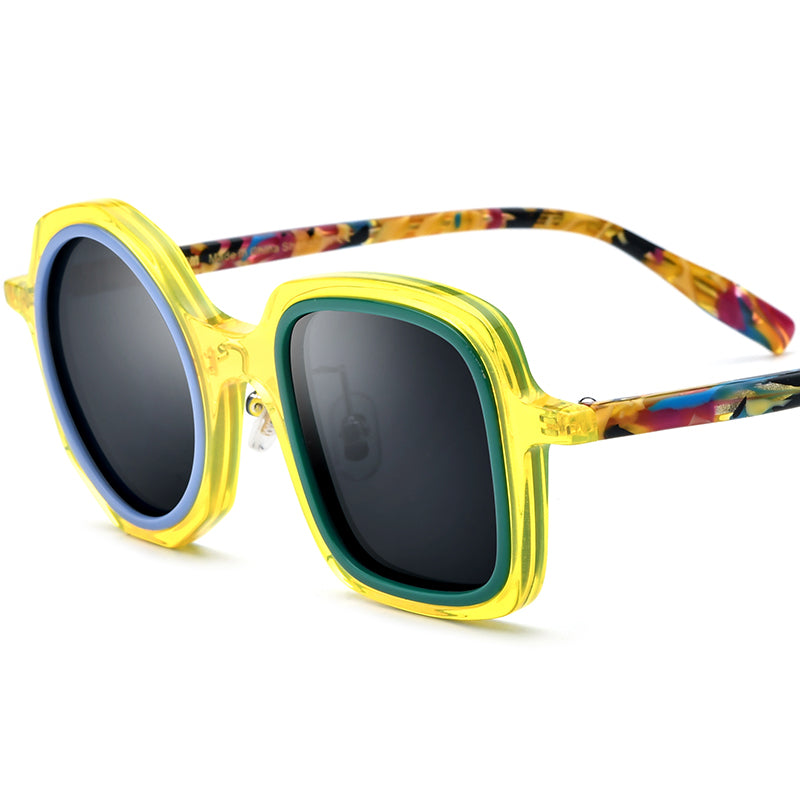 Retro Irregular Acetate Polarized Sunglasses UV400 - Yellow - MCROONS
