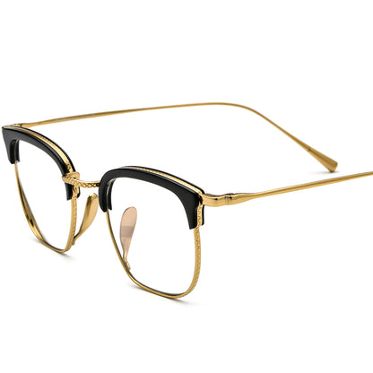 Half-Rim Square Acetate Titanium Optical Glasses Frame - Black Gold - MCROONS