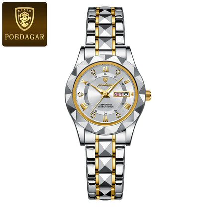 Poedagar 306 Women's Luxury Quartz Watch – Stainless Steel Band, Waterproof, Luminous, Date