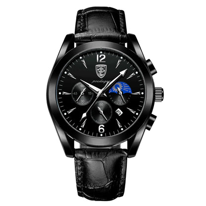 Poedagar 8298 Men's Sport Chronograph Quartz Watch – Leather Strap, Waterproof, Luminous, Date