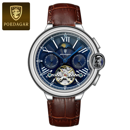 Poedagar 1413 Men's Luxury Automatic Mechanical Watch – Stainless Steel Band, Waterproof, Luminous