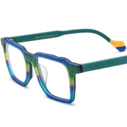 Retro Multicolour Square Matte Acetate Optical Glasses Frame - Matte Blue - MCROONS