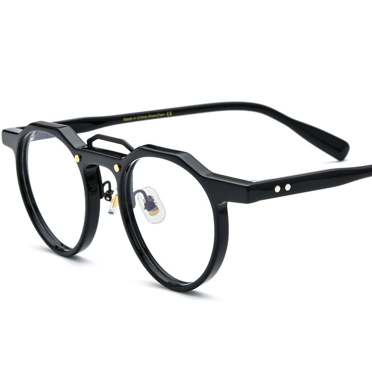 Retro Round Acetate Optical Glasses Frame - Black - MCROONS
