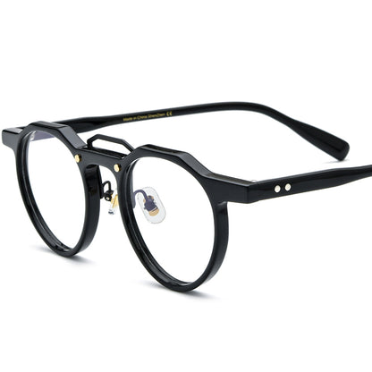 Retro Round Acetate Optical Glasses Frame - Black - MCROONS
