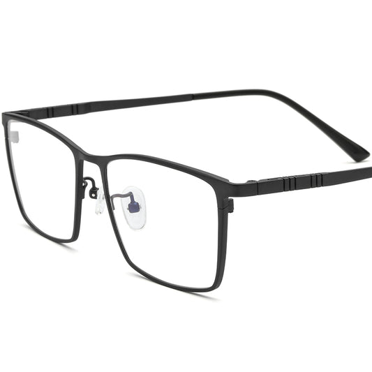 Sleek Titanium Square Half-Rim Optical Glasses Frame - Black - MCROONS