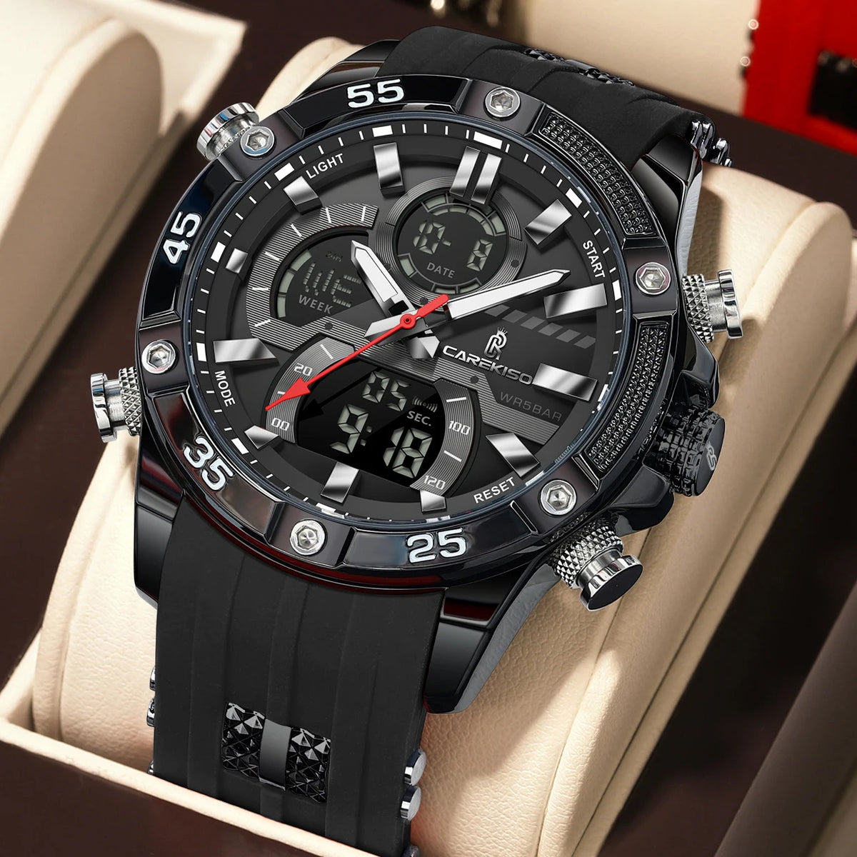 Poedagar C105 Men's Luxury Chronograph Quartz Watch – Silicone Strap, Waterproof, Luminous, Date